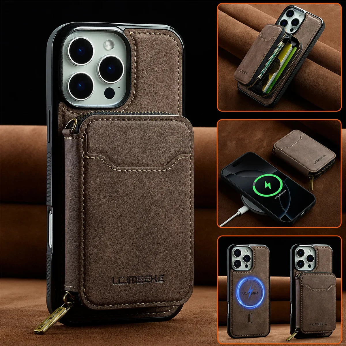 For Magsafe Magnetic Leather Phone Case for iPhone 16E 17 Air 16 15 Plus 14 13 12 11 Pro Max Wallet Card Holder Pocket Cover