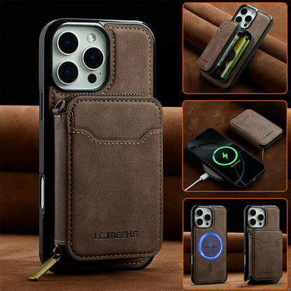 For Magsafe Magnetic Leather Phone Case for iPhone 16E 17 Air 16 15 Plus 14 13 12 11 Pro Max Wallet Card Holder Pocket Cover