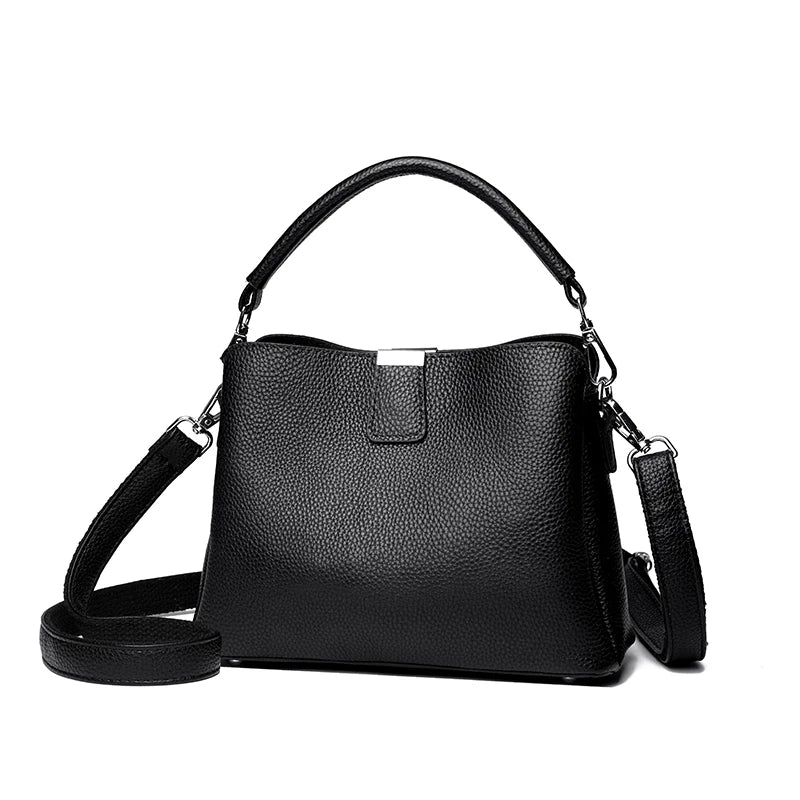 100% cowhide Bag Casual Women Hobos Handbags Bucket Bags New Women's Fashion Handbags Retro Solid Color Leather Shoulder wallet