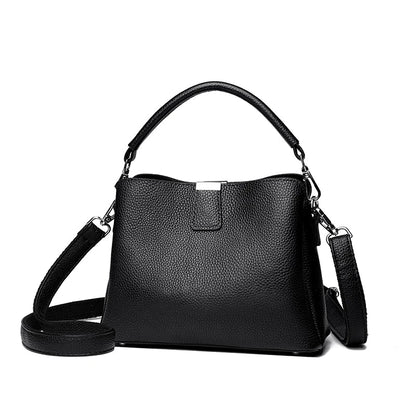 100% cowhide Bag Casual Women Hobos Handbags Bucket Bags New Women's Fashion Handbags Retro Solid Color Leather Shoulder wallet