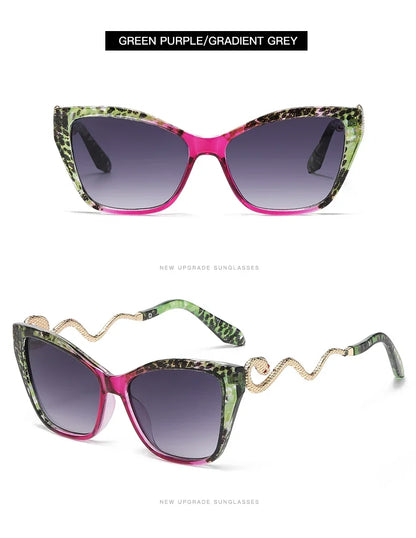 Fashion Large Frame Cat Eye Sunglasses Women Gradient Glasses Punk Color Block Design Sexy Ladies Metal Snake Eyeglasses