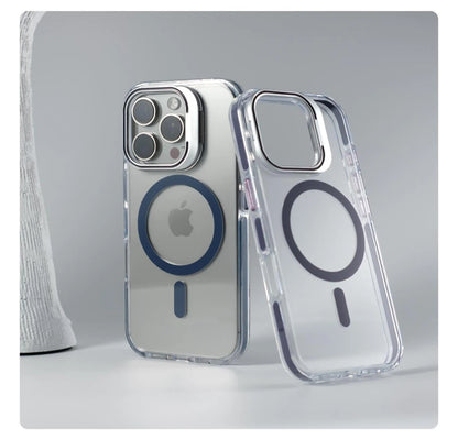 Luxury Magnetic Shockproof Clear Bumper Case for iPhone 17 Pro Max Air 16 15 14 13 12 Plus For Magsafe Lens Protect Stand Cover