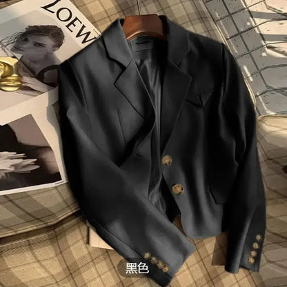 Korean Style Women Blazers Cropped New Autumn Solid Gentle Basic Defined Overcoats Harajuku Leisure Notched Fashion All-match
