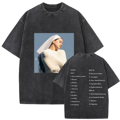 Rosalia Lux Tour Album 2025 Vintage Washed T Shirts Men Women Casual Oversized Cotton T-shirt Fashion Pop Print Clothing Tshirt