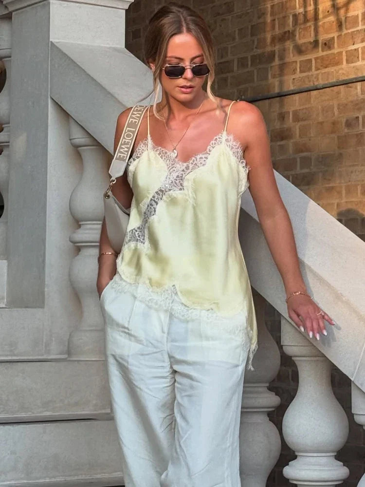 Sexy Women Asymmetrical Lace Slip Tops Summer Female Backless Sleeveless Off Shoulder Underwear Tanks Elegant Beach Camisole