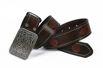 3.8cm Chinese Pattern Cowboy Smooth Buckle Men's Belt Ceinture Homme Yellow Belt Male Wide Jeans Men Genuine Leather Belt