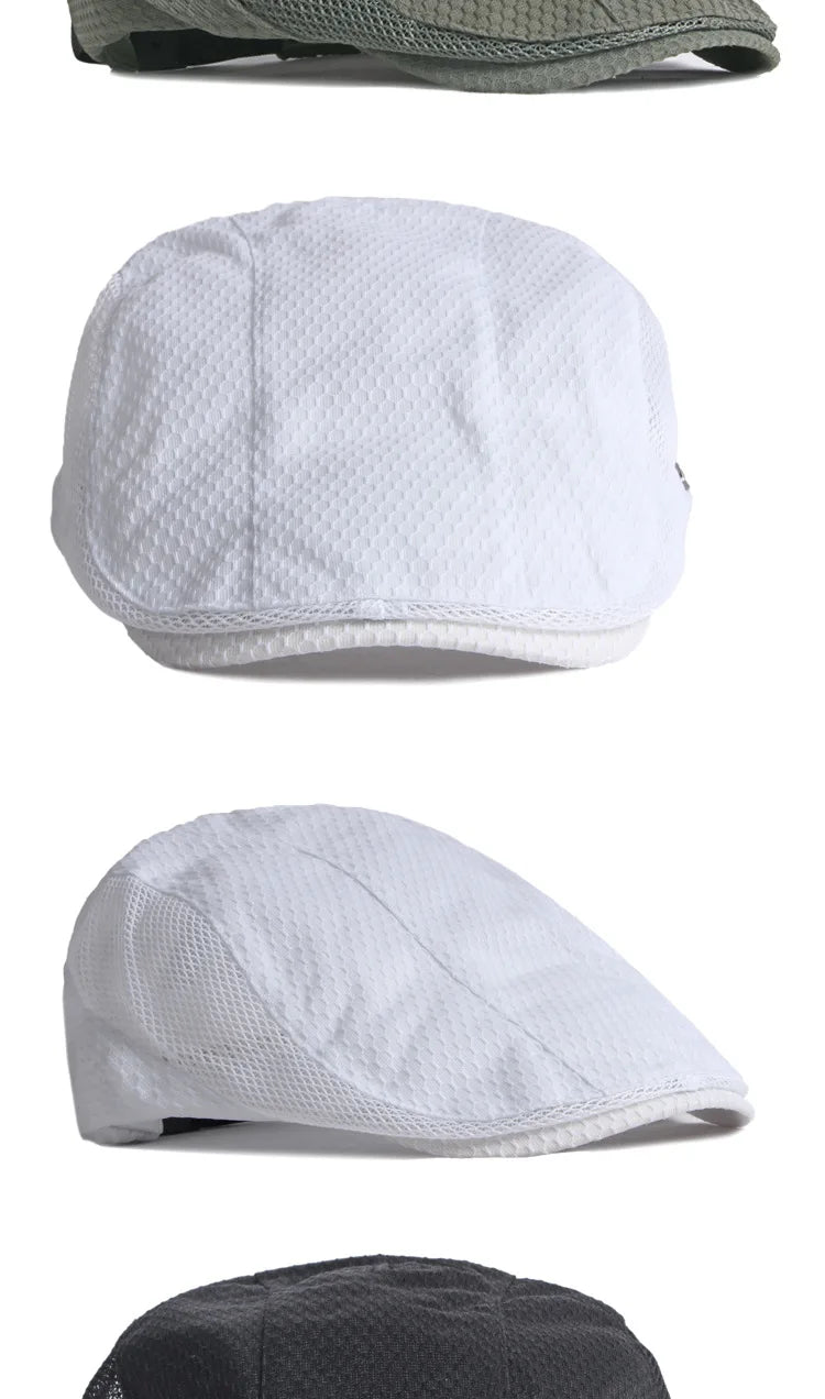Men Women Breathable Mesh Summer Hat Newsboy Beret Ivy Cap Cabbie Flat Cap Adjustable Vintage Style