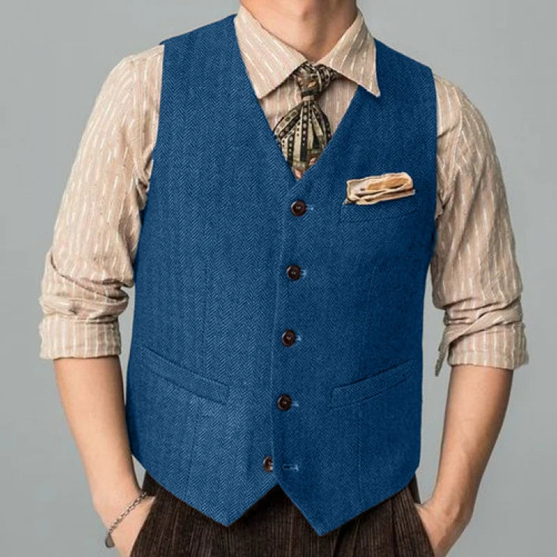 Men Suit Coffee Herringbone Single Button Business Casual Waistcoat For Wedding Birthday Banquet Work Set Men Suit Vest