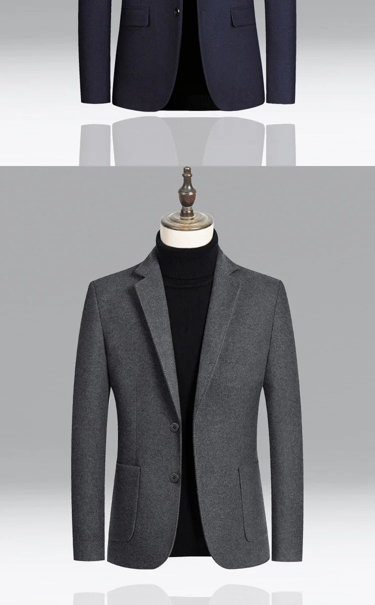 Brand Business Casual Wool Blazer Men 2026 Autumn and Winter New Solid Men Blazer Regular Fit Long Sleeve Blazers for Men