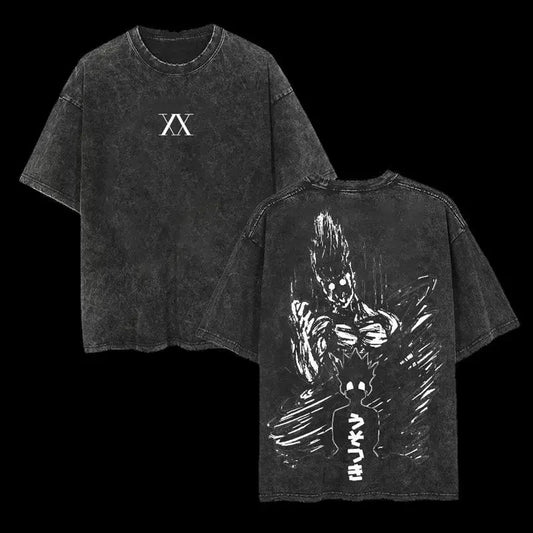 Japan Hunter×Hunter Anime Gon Freecss Meruem Graphic T-shirt Washed Oversized T Shirt Men Women Clothing Cotton Short Sleeve Tee