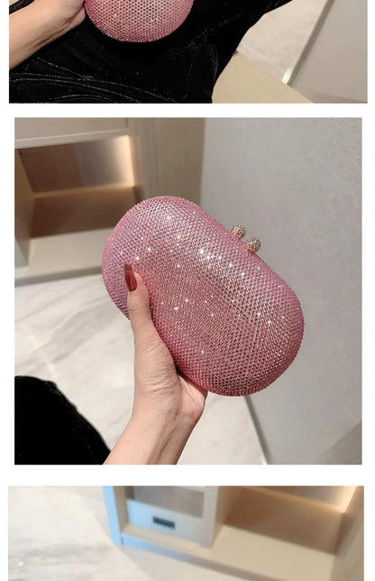 Fashionable Diamond Encrusted Evening Clutch Women's Handbag Luxury Oval Shape Ball Gown Purse Korean Style Hard  Handbag