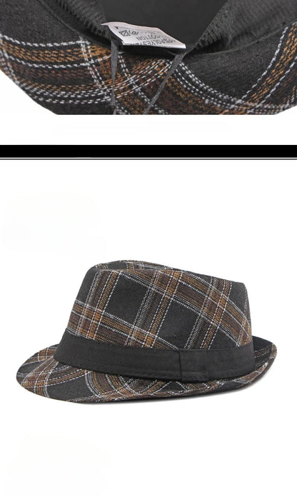 European and American Style Patterned Top Hat for Men  Sun Protection  Hat  Spring and Summer New Plaid Jazz Hat for Women