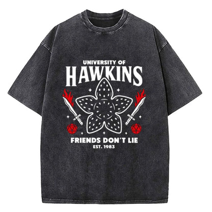 Demogorgon Hawkins Vintage Washed T Shirt Women Men Anime Cotton T Shirt Summer Harajuku Street Tops Clothing