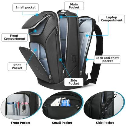 Business Backpack for Men Waterproof Travel 17.3" Laptop Backpack  High Capacity Multifunctional Pack USB Charging