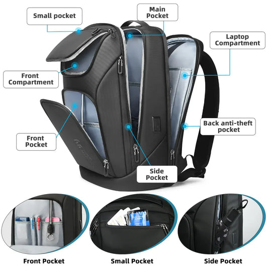 Business Backpack for Men Waterproof Travel 17.3" Laptop Backpack  High Capacity Multifunctional Pack USB Charging