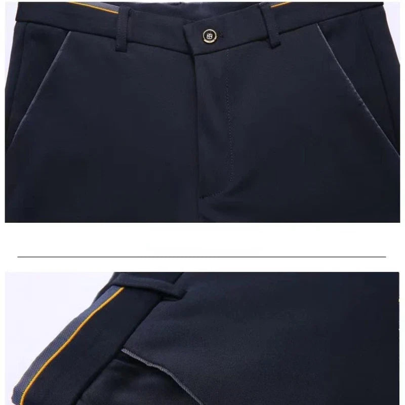 High Stretch Men's Dress Pants High Waist Elastic Formal Suit Pants Office Business Classic Casual Trousers Slim Fit Black Blue