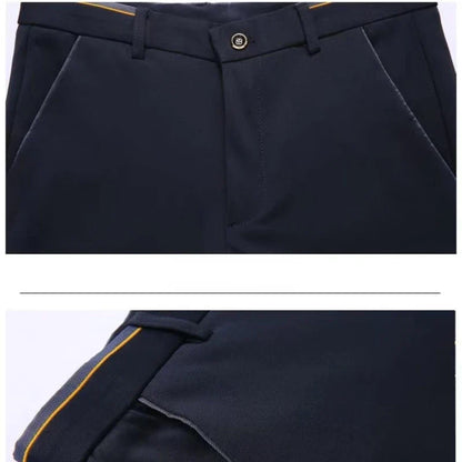 High Stretch Men's Dress Pants High Waist Elastic Formal Suit Pants Office Business Classic Casual Trousers Slim Fit Black Blue