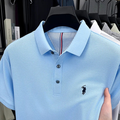 100% pure cotton short sleeved men's polo shirt summer fashion high-end brand pony embroidery golf top casual business T-shirt