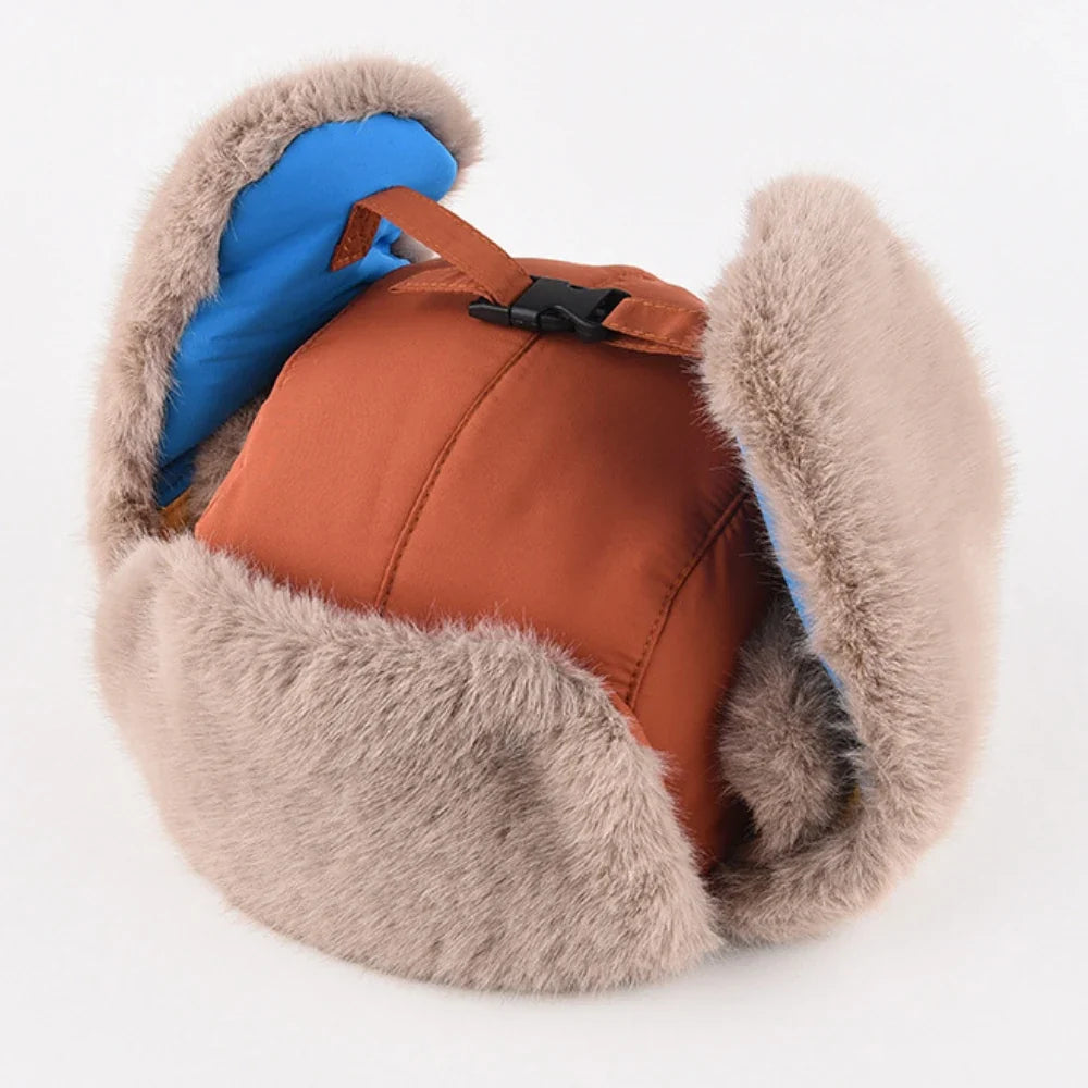 Russian Hat New Thick Warm Patchwork Winter Fur Hat for Men Women Windproof Riding Ski Earflap Cap Male Female Bomber Hat