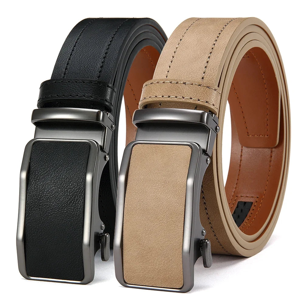 Men's Leather Belt Men's High-quality Business Belt Automatic Buckle Fashionable Ratchet Belt Can Be Adjusted Freely 2PCS
