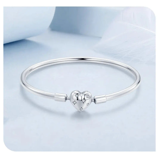 Véritable bracelet en argent sterling 925 avec pendentif brillant et fermoir cœur/coquillage, breloque de base et perles étoilées pour femmes, pour la fabrication de bijoux.
