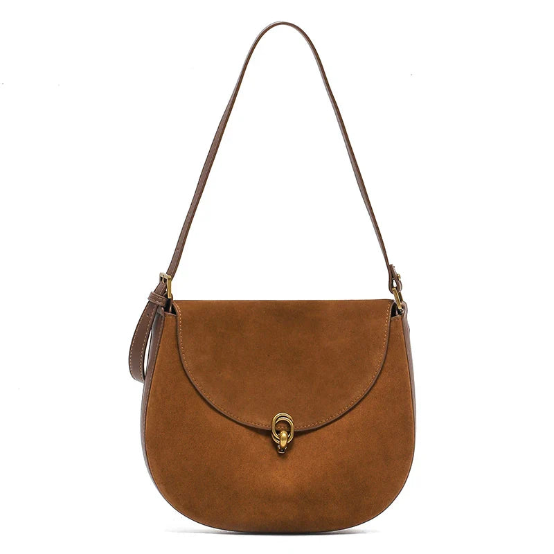 Autumn Winter women's Natural suede leather Crossbody Shell Bag Fashionable Shoulder Handbag Lady Luxury Designer saddle Bag