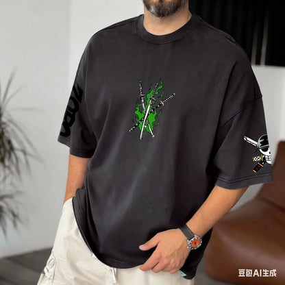 Anime Zoro ONE PIECE Harajuku Men Super Saiyan Vintage Summer T-shirt Loose Women Streetwear Casual Short-sleeved T Shirt Top