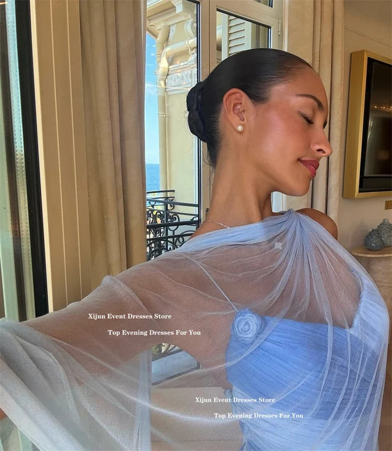 Elegant Blue Chiffon Evening Dresses Sweetheart Scarf A-Line Long Prom Dresses Pleated Sleeveless Prom Gowns 2025 Customiz