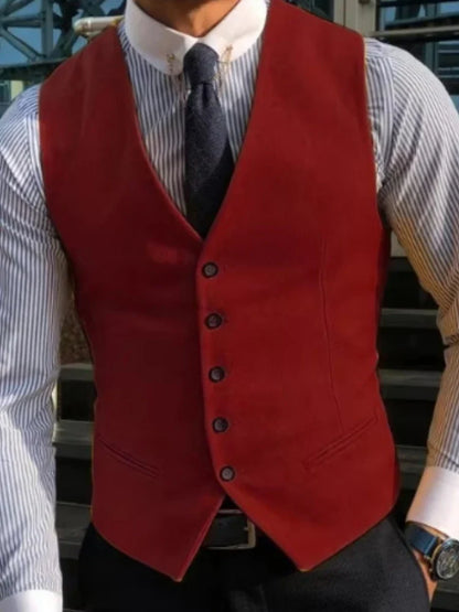 Men Vest Yellow Solid V Neck Single Button Waistcoat For Wedding Party Banquet Business Casual Daily Office Work Men Suit Vest