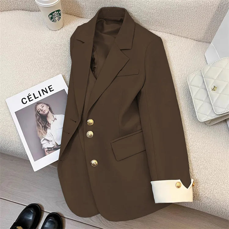 2026 New Temperament Commuting Suit Jacket Spring Autumn Women Blazers Notched Lapel Lined Design Sense Lady Suit Coats Trend