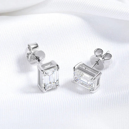 0.5-2CT Emerald Cut 18k Plated Moissanite Stud Earrings for Women Classic Bride 925 Sterling Silver Earring Lab Diamond
