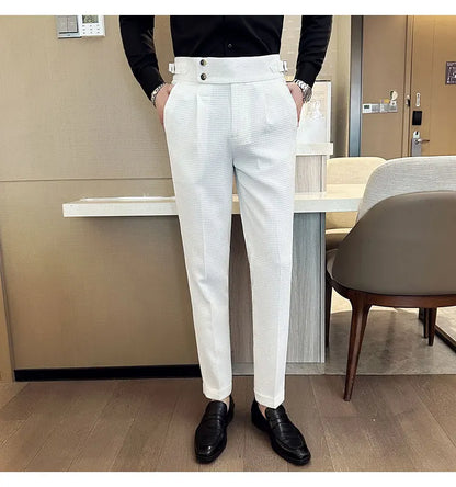 Fashion High Waist Men's Pants 2024 New Business Slim Fit Casual Suit Pants Male Spring Summer Formal Social Dress Pants
