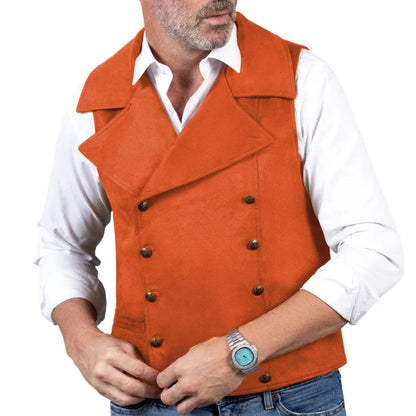 Men Vest Brown Double Button Frosted Velvet Waistcoat For Banquet Birthday Wedding Business Work Formal Set Men Suit Vest