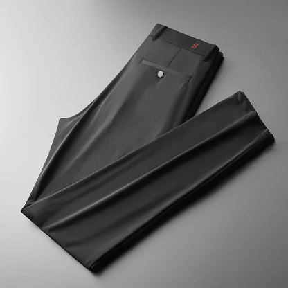 New Ice Silk Casual Pants Men Spring and Summer Mid Straight Thin Breath Pants Comfortable Light Elastic Loose Trousers