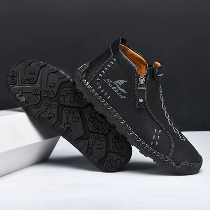 New Winter 2024 Handmade Leather Men Boots Zipper Design Sneakers Man Breathable Casual Leather Shoes Men Ankle Boots Outdoor
