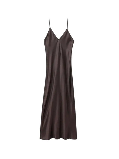 Women's Satin Midi Dress, V Neck, Thin Straps, Backless, Female Dresses, Sexy Fashion