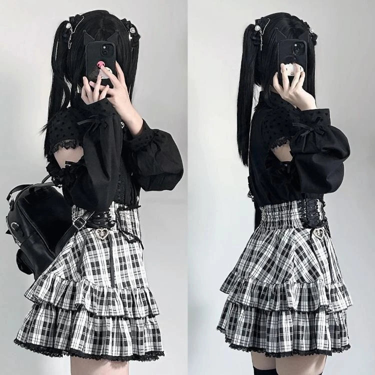 Japanese Harajuku Mini Skirt Punk College Style Plaid Cake Subculture Y2k Skirt Girl Summer High Waist Sweet Mini Skirt
