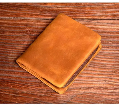 Original vegetable tanned cowhide short wallet, retro top layer cowhide wallet, handmade genuine leather multifunctional wallet