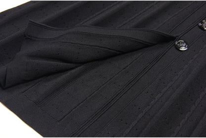 Three Color High-quality New Fashionable Elastic Knitted Hollow Round Neck Single Breasted Short Sleeved Slim Fit Women's Dress