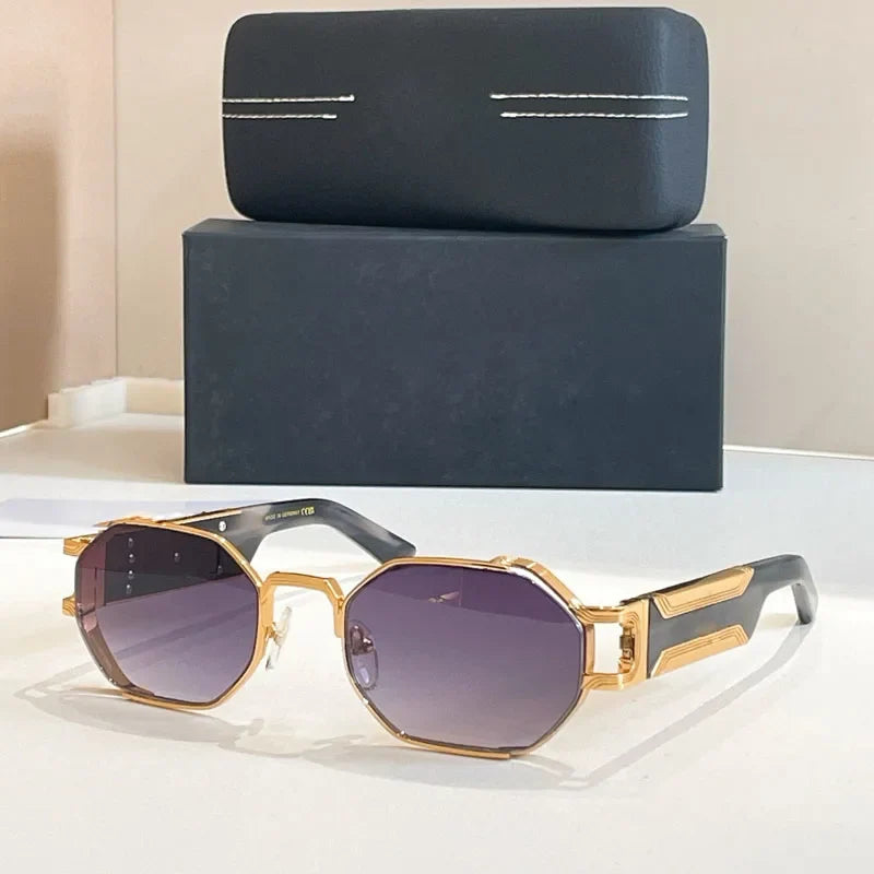 Polygon Rectangle Designer Sunglasses Men Alloy Acetate Germany Brand Trendy High Quality UV400 Classical Vinatge with Case