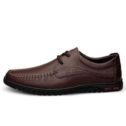 Italian Brand Men's Genuine Leather Casual Shoes Handmade Soles Loafers Lace Up Breathable That's Oxford Shoes for Summer