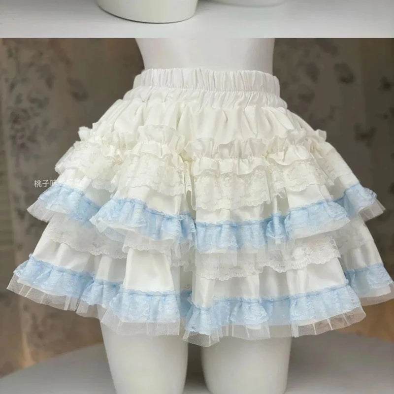 Lolita Sweet Cake Skirts Women Slim Lace Patchwork Sexy Mini Ball Gown Skirts Kawaii Casual Japan Cute Summer A Line Skirt