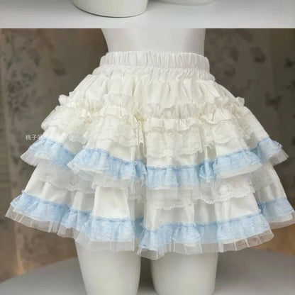 Lolita Sweet Cake Skirts Women Slim Lace Patchwork Sexy Mini Ball Gown Skirts Kawaii Casual Japan Cute Summer A Line Skirt