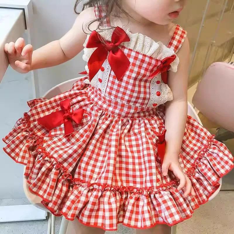 Girls' Lolita Dress, Summer Style, Stylish Plaid Princess Dress for Children, Baby Girl Summer Backless Suspender Dress
