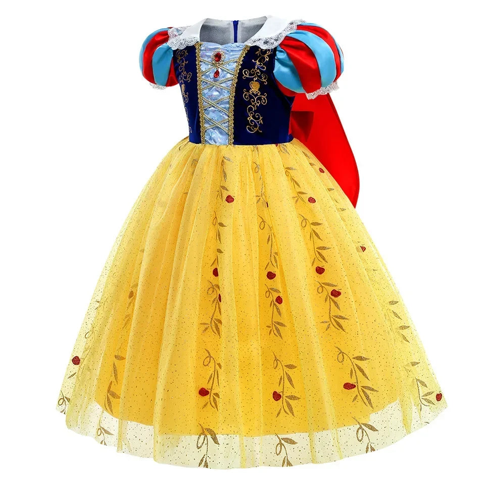 2026 Disney Girl Cosplay Snow White Dress Yellow Luxury Costume With Cloak Holiday Party Gift For Girl Dress + Apple Accessories