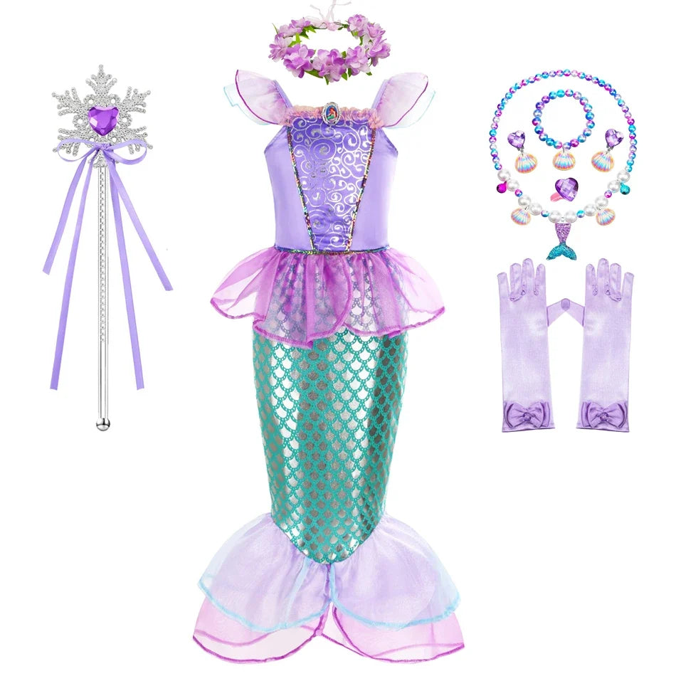 Mermaid Dress Girls Kids Cosplay Dresses Princess Costume Perform Clothes Birthday Party Halloween Clothing