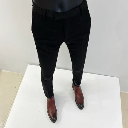 Men Suit Pants Formal Trousers Pantalone Hombre Stretch Slim Solid Color Casual Dress Full Length Pants Fashion New Men Clothing