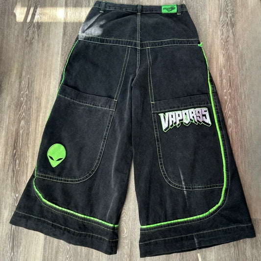 2025 European and American autumn winter jeans casual wide-leg Harajuku alien pattern trousers hip-hop high street gothic jeans