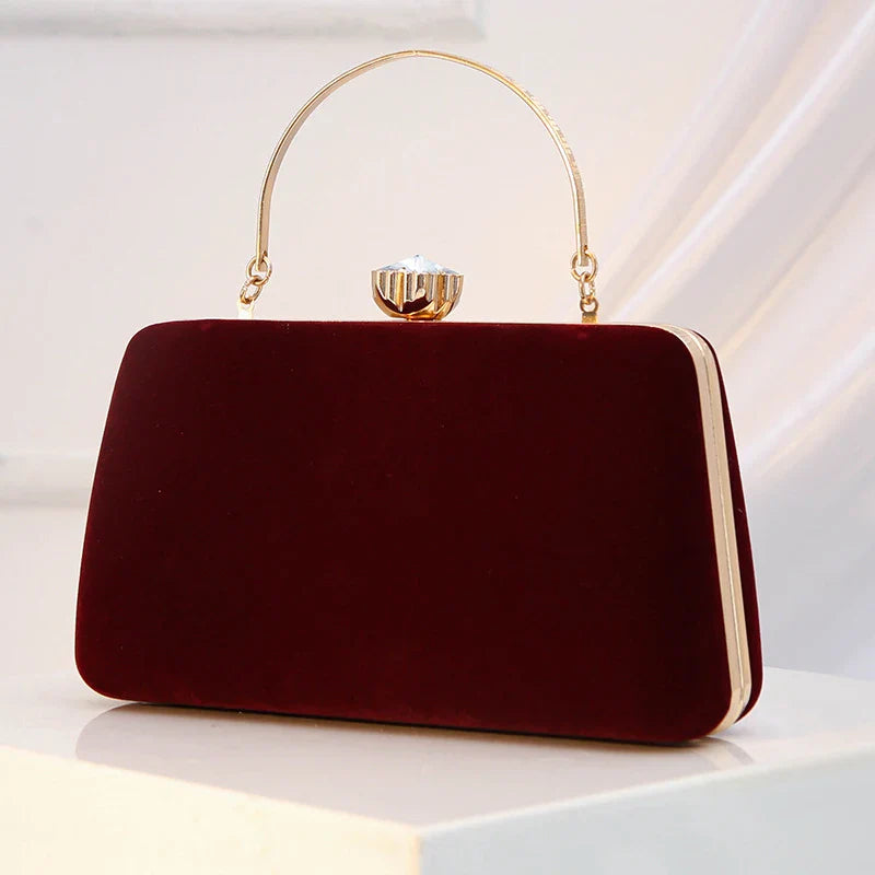 Luxury  Women Evening Bag Velvet Elegant Wedding Party Dress Banquet Clutch Bag Fashionable Metal Long Chain and Handle Purse