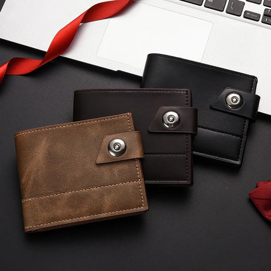 Portefeuille Homme Cuir PU Court SANS Fermeture Éclair Boucle Portefeuille Couleur Unie Résistant à l'Usure Pince à Billets Quotidien Décontracté Mode Zéro Portefeuille